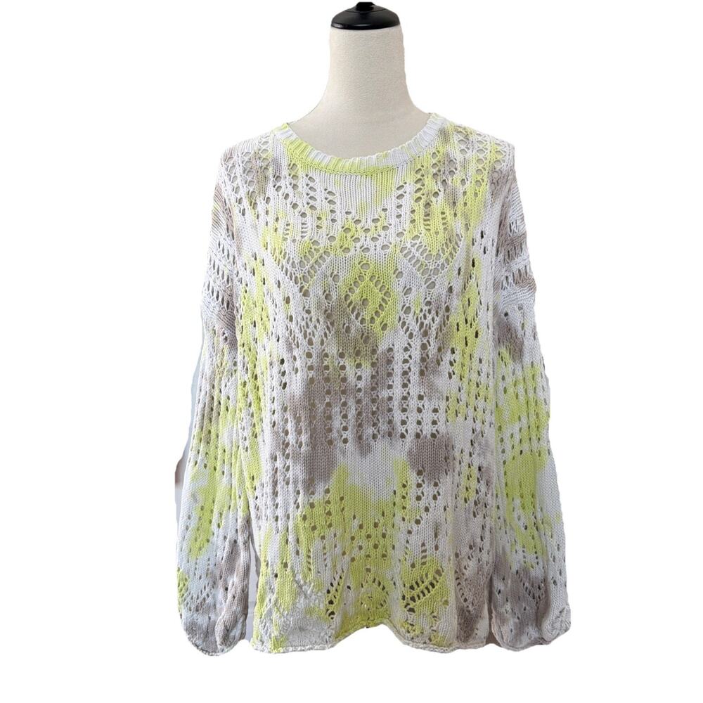 Maronie Boho Open Knit Sweater Womens Med White Green Gray Space Dye Cotton USA